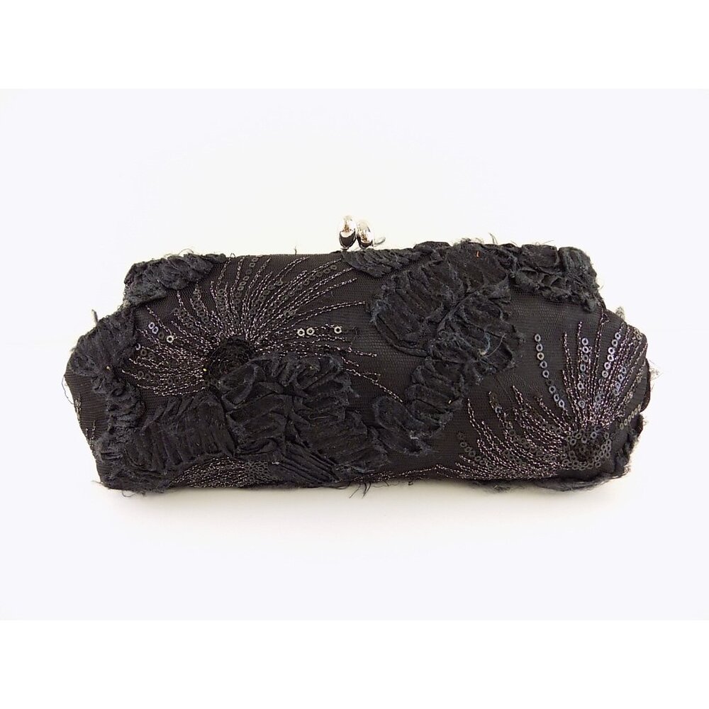 ADRIANNA PAPELL $76 SIA Black Clutch PURSE EMBROIDERED HANDBAG E27